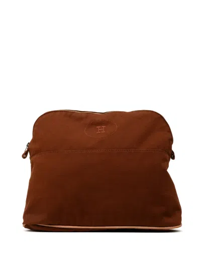 Pre-owned Hermes 2000-2026 Toile Bolide Trousse De Voyage Pouch Gm Vanity Bag In Brown
