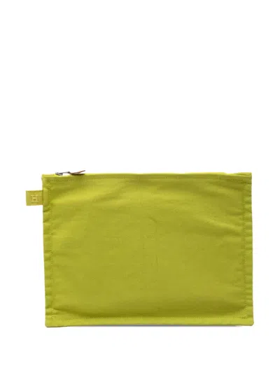 Pre-owned Hermes 2000-2026 Toile Bora Bora Zip Gm Pouch In Green