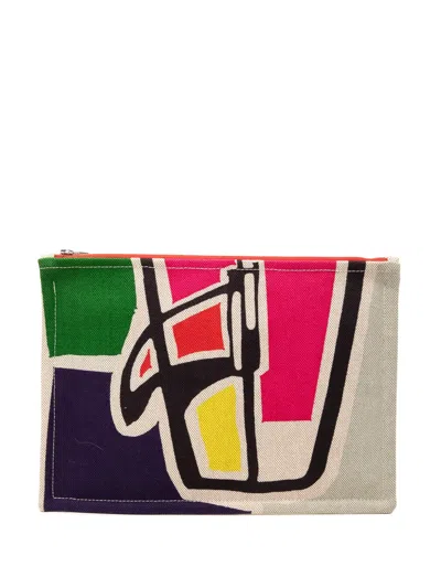 Pre-owned Hermes 2000-2026 Toile Flat Waikiki Pouch Clutch Bag In Multicolour