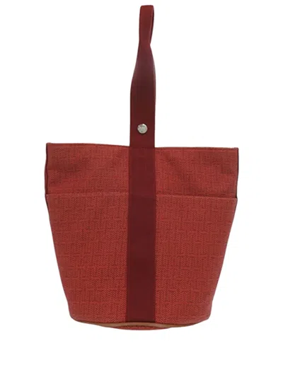 Pre-owned Hermes 2000-2026 Toile Saxo Mm Bucket Bag In Orange