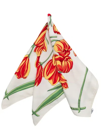 Pre-owned Hermes 2000-2026 Tulipomanie Silk Pocket Scarf 45 Scarves In White
