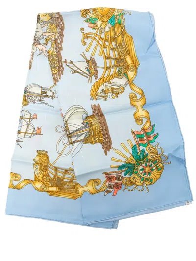 Pre-owned Hermes 2000-2026 Vaisseaux Et Fregates Silk Scarf 90 Scarves In Blue