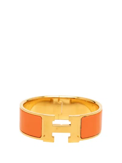 Pre-owned Hermes 2000-2026 Wide Enamel Clic Clac H Bracelet Gm Costume Bracelet In Gold