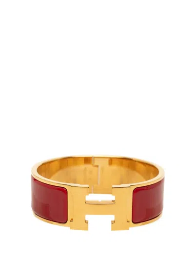 Pre-owned Hermes 2000-2026 Wide Enamel Clic Clac H Bracelet Gm Costume Bracelet In Gold