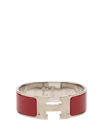 Pre-owned Hermes 2000-2026 Wide Enamel Clic Clac H Bracelet Gm Costume Bracelet In Red