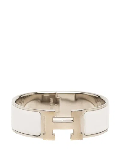 Pre-owned Hermes 2000-2026 Wide Enamel Clic Clac H Bracelet Gm Costume Bracelet In White
