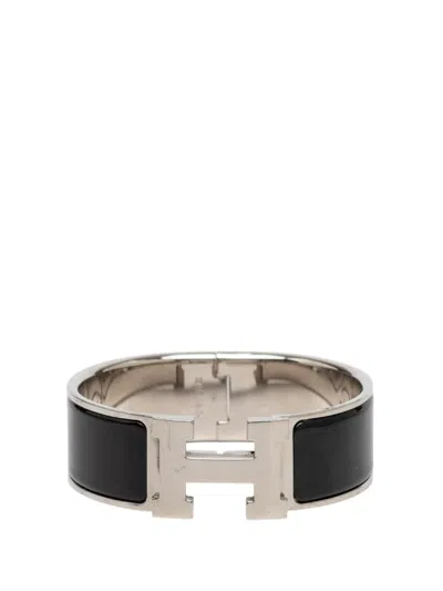 Pre-owned Hermes 2000-2026 Wide Enamel Clic Clac H Bracelet Pm Costume Bracelet In Black