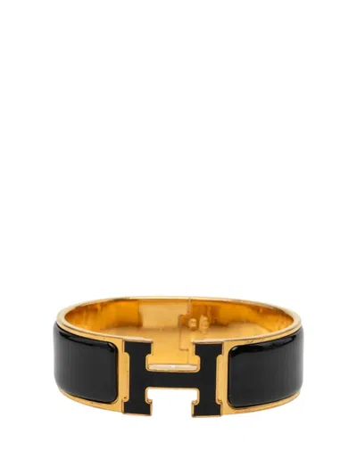 Pre-owned Hermes 2000-2026 Wide Enamel Clic Clac H Bracelet Pm Costume Bracelet In Black