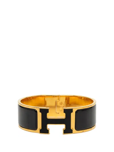 Pre-owned Hermes 2000-2026 Wide Enamel Clic Clac H Bracelet Pm Costume Bracelet In Black