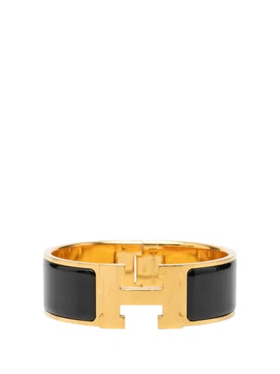 Pre-owned Hermes 2000-2026 Wide Enamel Clic Clac H Bracelet Pm Costume Bracelet In Black