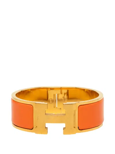 Pre-owned Hermes 2000-2026 Wide Enamel Clic Clac H Bracelet Pm Costume Bracelet In Gold