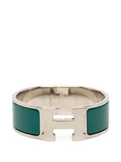 Pre-owned Hermes 2000-2026 Wide Enamel Clic Clac H Bracelet Pm Costume Bracelet In Green