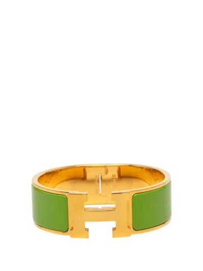 Pre-owned Hermes 2000-2026 Wide Enamel Clic Clac H Bracelet Pm Costume Bracelet In Green