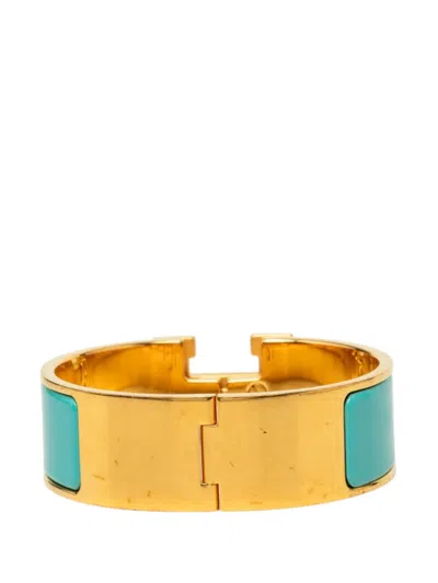 Pre-owned Hermes 2000-2026 Wide Enamel Clic H Bracelet Pm Costume Bracelet In Blue