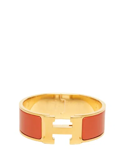 Pre-owned Hermes 2000-2026 Wide Enamel Clic H Bracelet Pm Costume Bracelet In Orange