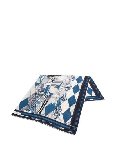 Pre-owned Hermes 2000s 140 Jean Carre Patchwork Horse Scarf In Blue