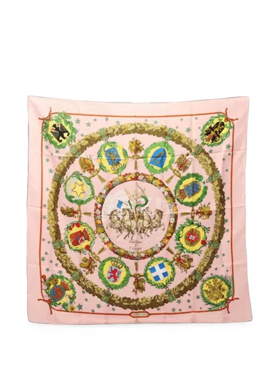 Pre-owned Hermes 2000s 90 Carré Emblems De L'europe Scarf In Pink