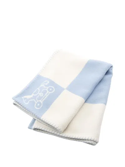 Pre-owned Hermes 2000s Avalon Wool Blanket In Blue