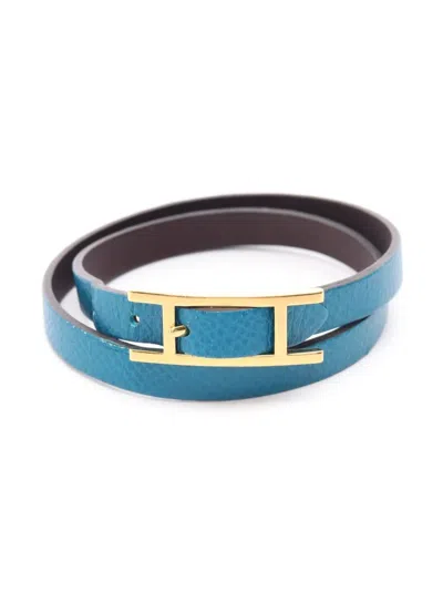 Pre-owned Hermes 2000s Behapi Double Tour Bracelet In Blue