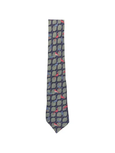 Pre-owned Hermes 2000s Bird-print Silk Tie In Blue