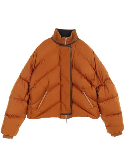 Pre-owned Hermes 2000s Bolduc-check Reversible Puffer Jacket In Brown