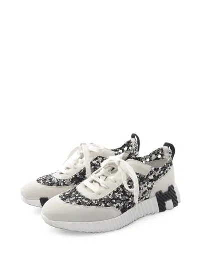 Pre-owned Hermes 2000s Bouncing Knitting Sneakers In White