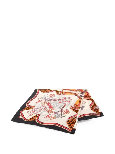 Pre-owned Hermes 2000s Bouquets Sellier Scarf In Neutrals