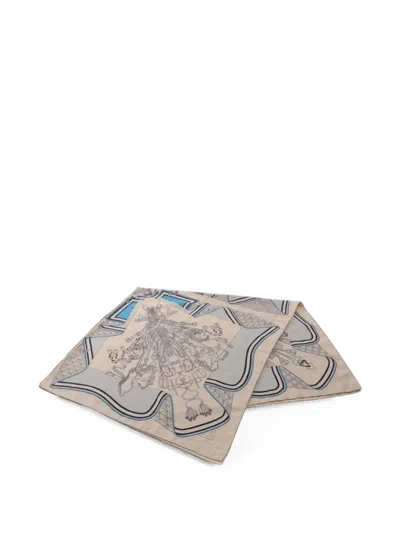Pre-owned Hermes 2000s Bouquets Sellier Scarf In Neutrals