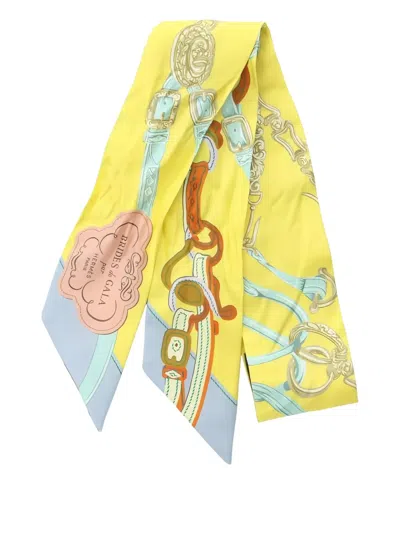 Pre-owned Hermes 00s Brides De Gala Ribbon Scarf In Yellow