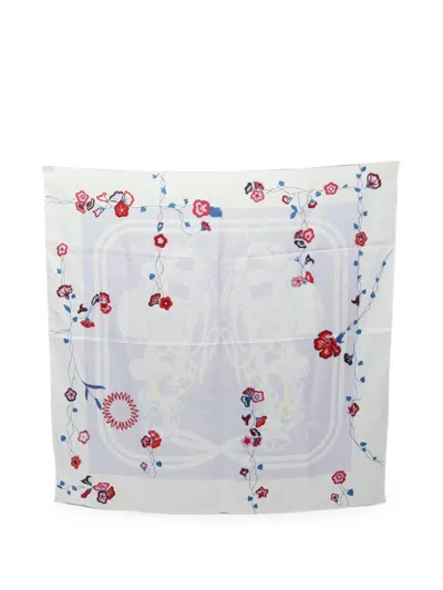 Pre-owned Hermes 2000s Brides Fleuries Scarf In White
