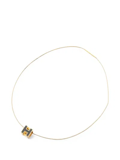 Pre-owned Hermes 2000s Cage D'h Ash H-cube Necklace In Gold