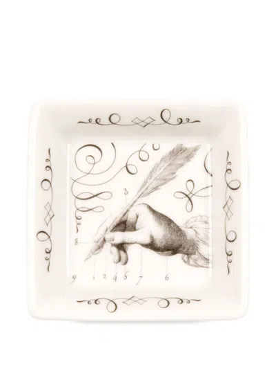 Pre-owned Hermes 2000s Calligraphy Square Mini Decorative Tray (8cm X 8cm) In White