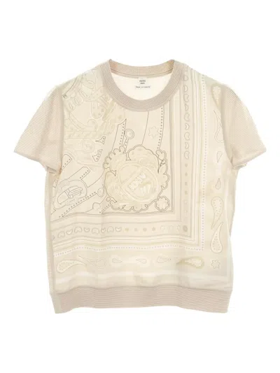 Pre-owned Hermes 2000s Candy Libris Bandana T-shirt In Neutral