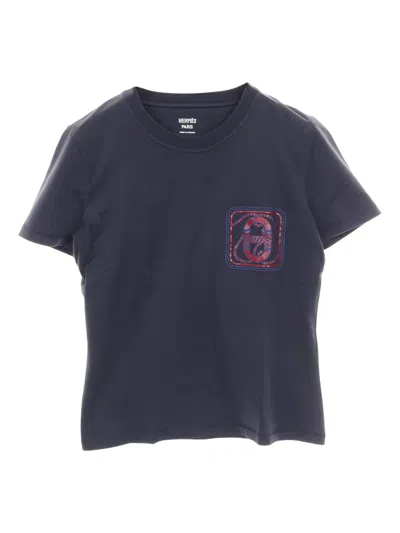 Pre-owned Hermes 2000s Canoe Printed Cotton T-shirt In Blue