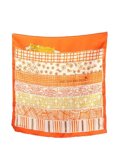 Pre-owned Hermes 2000s Carré 40 Avez Vous Bien Dormi Scarf In Orange