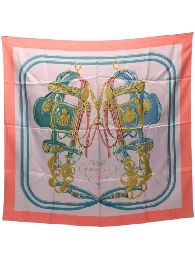 Pre-owned Hermes 2000s Carrés 90 Brides De Gala Scarf In Pink