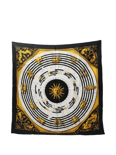 Pre-owned Hermes 2000s Carres 90 Dies Et Hore Scarf In Black