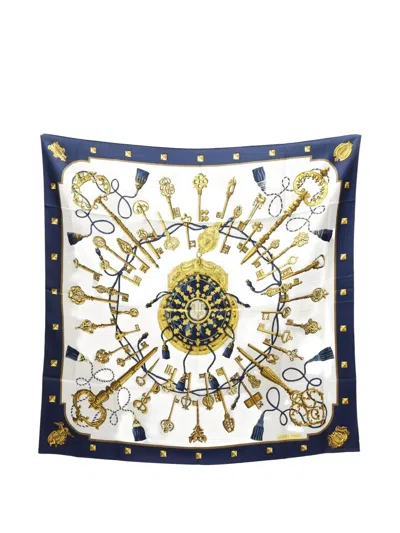 Pre-owned Hermes 2000s Carrés 90 Les Cles Keys-print Scarf In White