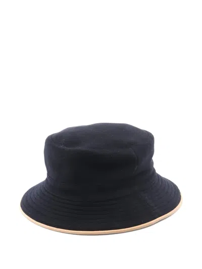 Pre-owned Hermes 2000s Cashmere Leather Bucket Hat In Blue