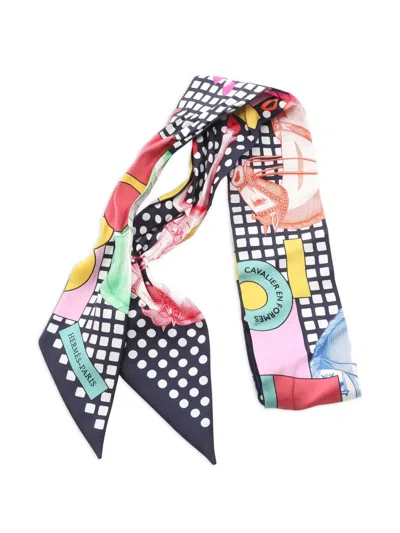 Pre-owned Hermes 2000s Cavalier Ribbon Scarf In Blue