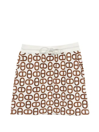 Pre-owned Hermes 2000s Chain Print Skirt In White