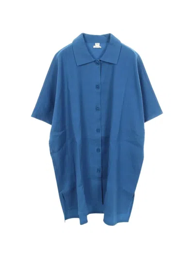 Pre-owned Hermes 2000s Chaine D'ancre Button Shirt Mini Dress In Blue
