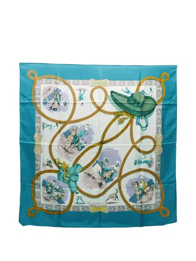 Pre-owned Hermes 2000s Charreada Silk Scarf In Blue