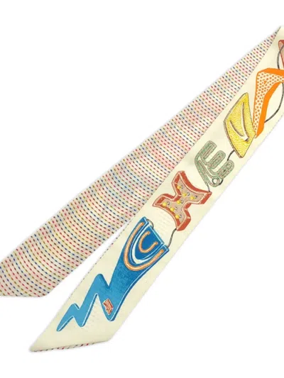 Pre-owned Hermes 2000s Chevaloscope Pointille Bandeau Scarf In White