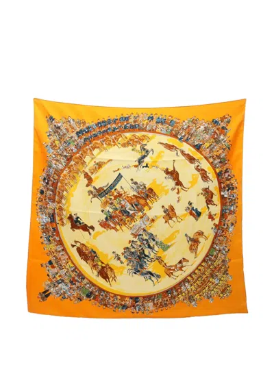Pre-owned Hermes 2000s Cirque Molier Scarf In Orange