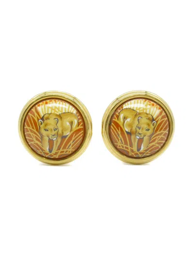 Pre-owned Hermes 2000s Cloisonné Clip-on Earrings In Gold