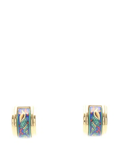 Pre-owned Hermes 2000s Cloisonne Enamel Earrings In Gold