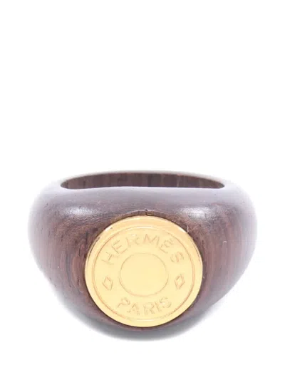 Pre-owned Hermes 2000s Clou De Selle Ring In Brown