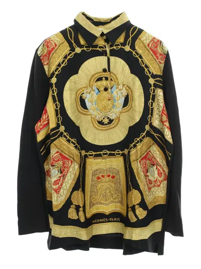 Pre-owned Hermes 2000s Colour-block Long-sleeve Polo Shirt In Black