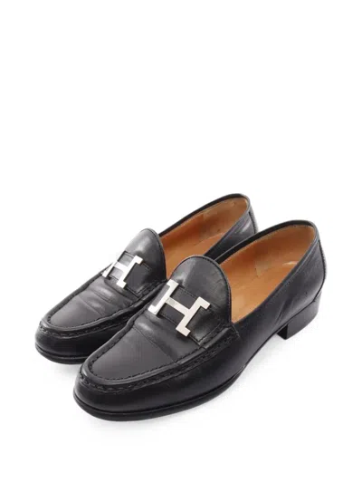 Pre-owned Hermes 2000s Constance Leather Loafers In Black
